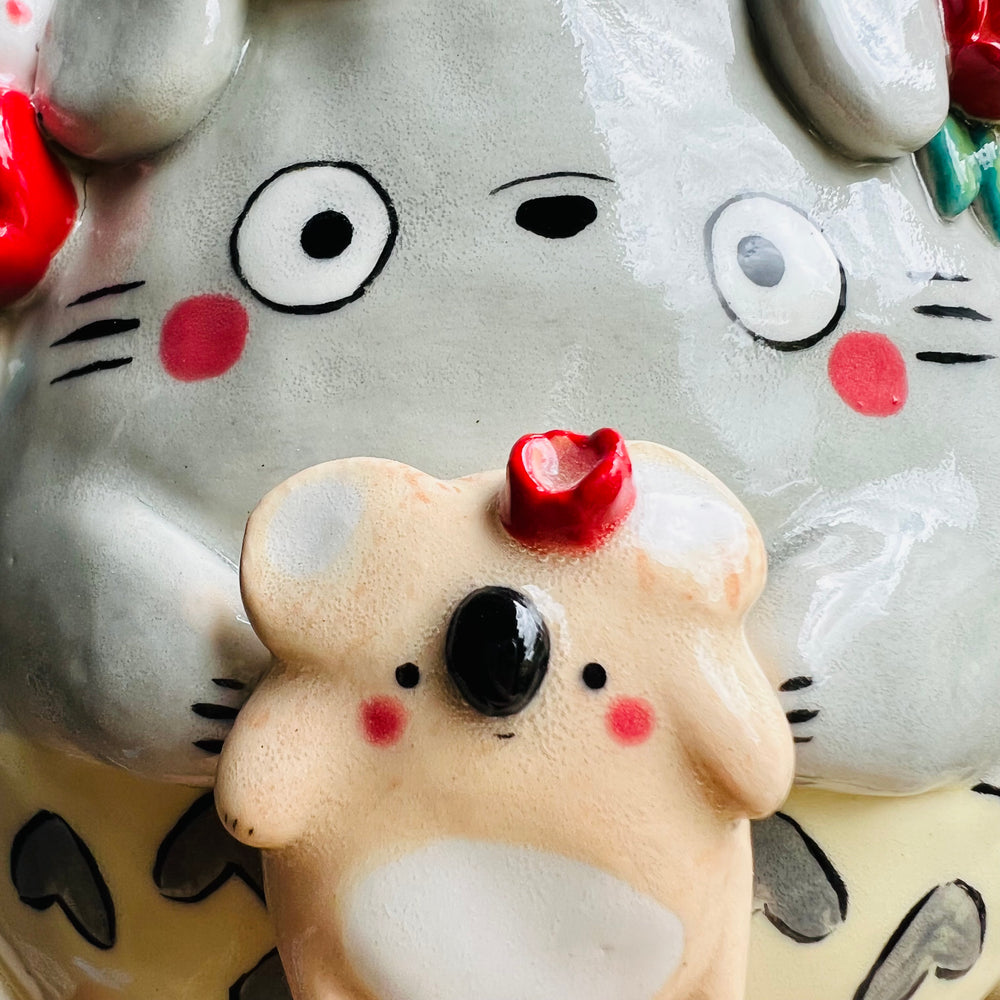 LARGE Totoro Pot with Baby Koala, Cockatoo and Chibi Totoro friends, photo 4 of 9