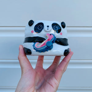 Small panda with seahorse friend planter