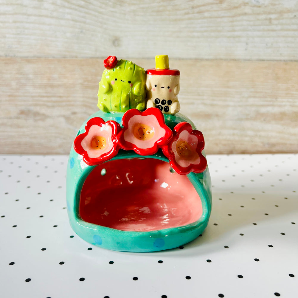 Flowery cactus bubble tea candle holder, photo 3 of 7