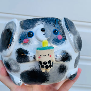 Spotty doggo with bubble tea friend planter