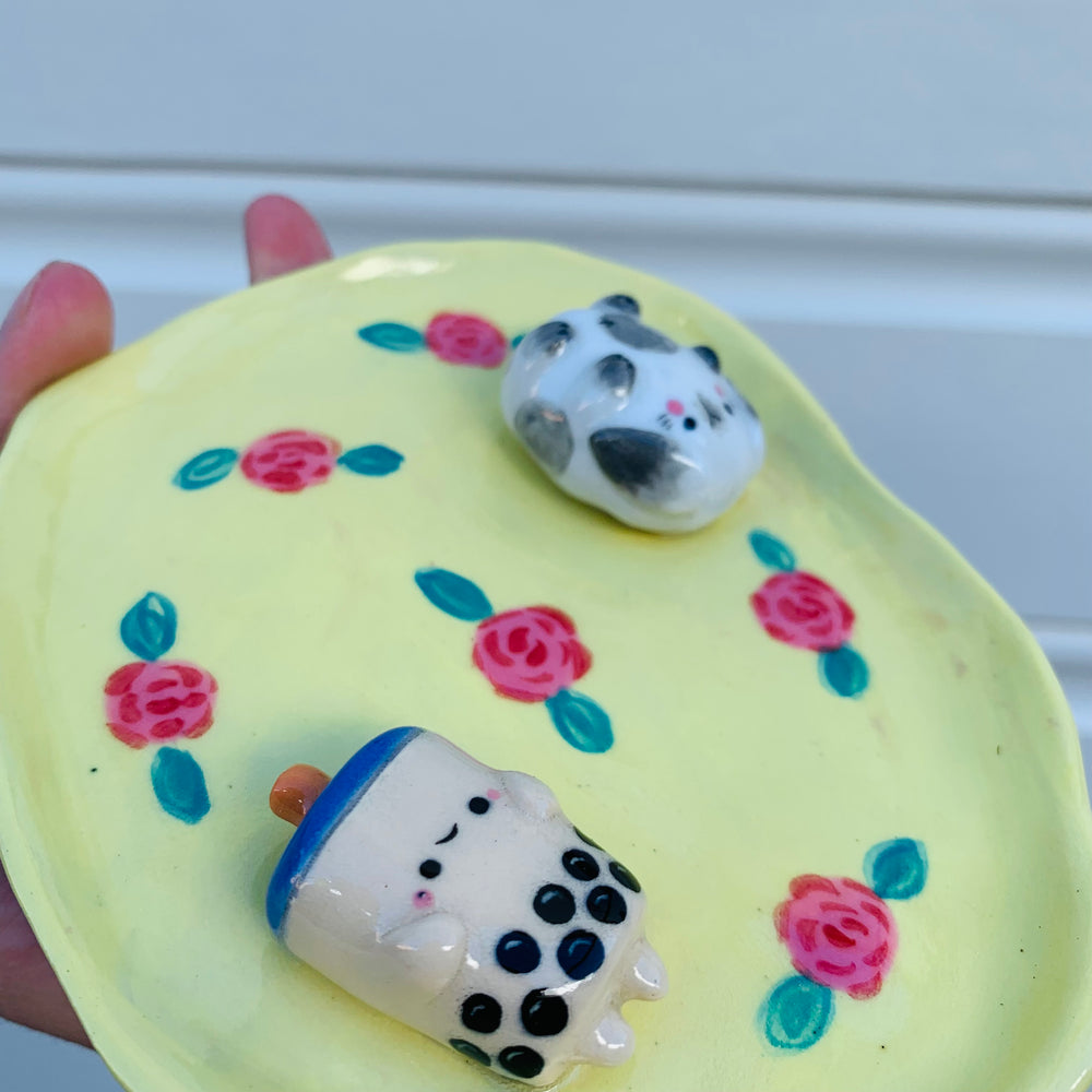 Bubble tea and bunny flowery trinket dish, photo 3 of 8