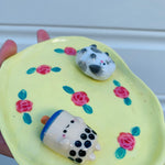 Bubble tea and bunny flowery trinket dish