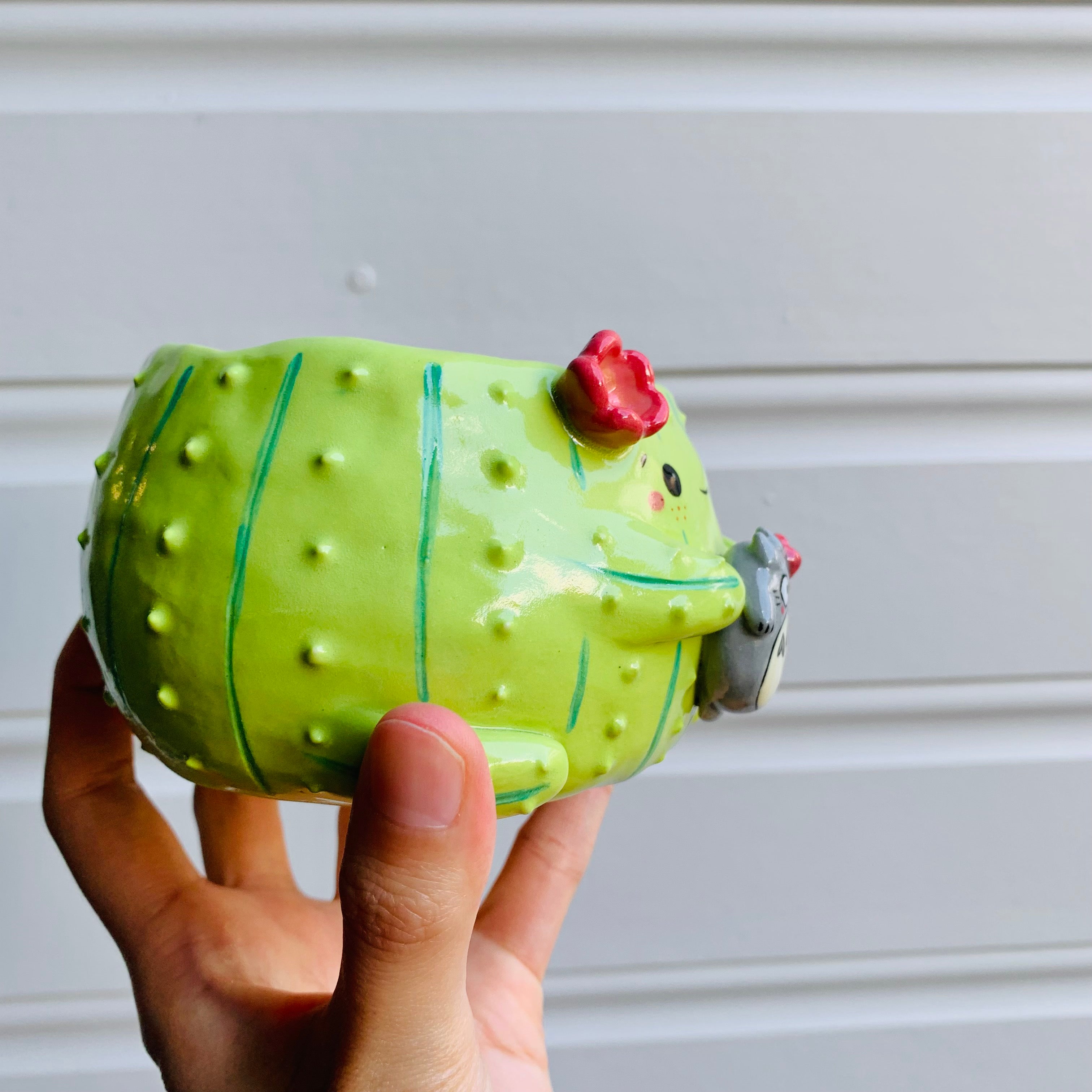 Flowery cactus pot with Totoro friend