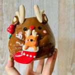 STOCKING REINDEER POT with reindeer baby