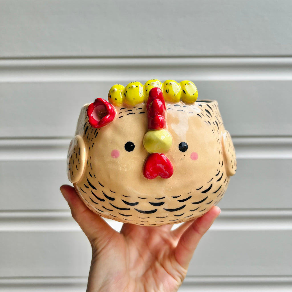 LARGE orange chick crown chicken pot