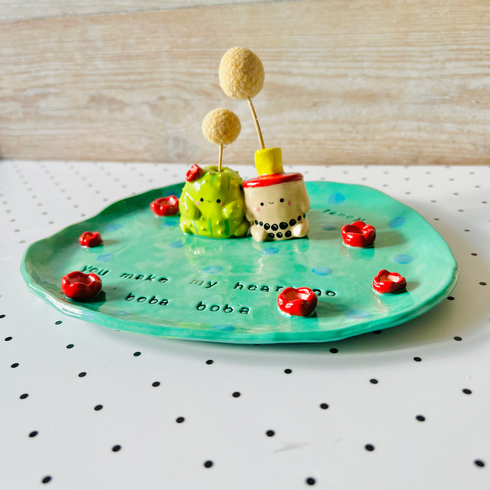 Punny cactus bubble tea vase trinket dish, photo 4 of 6