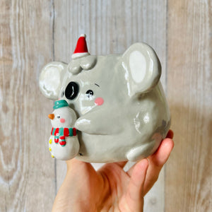 FESTIVE KOALA POT with snowman friend