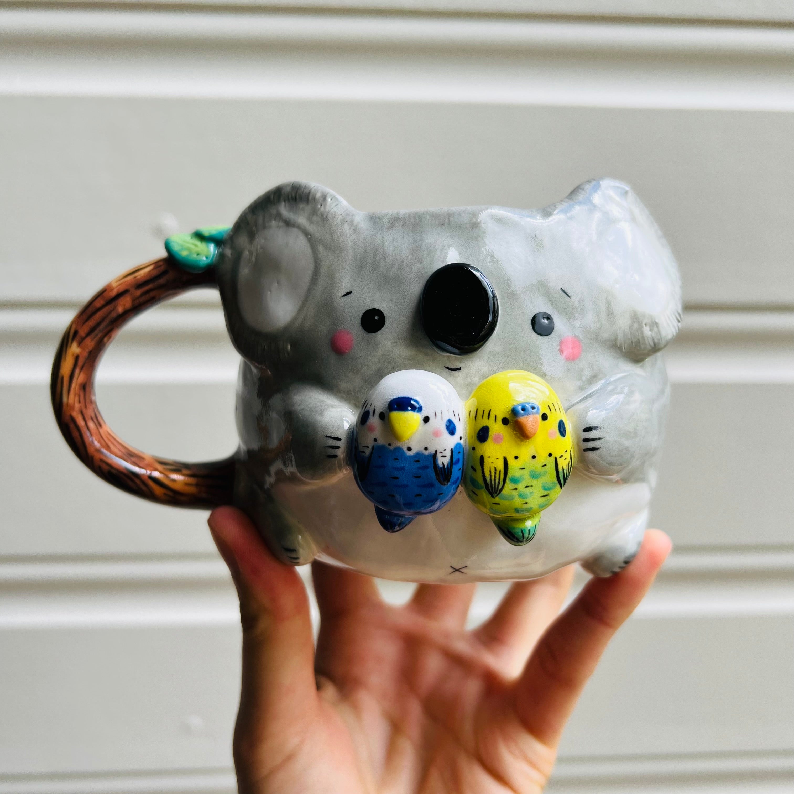 Koala Mug with Budgie friends