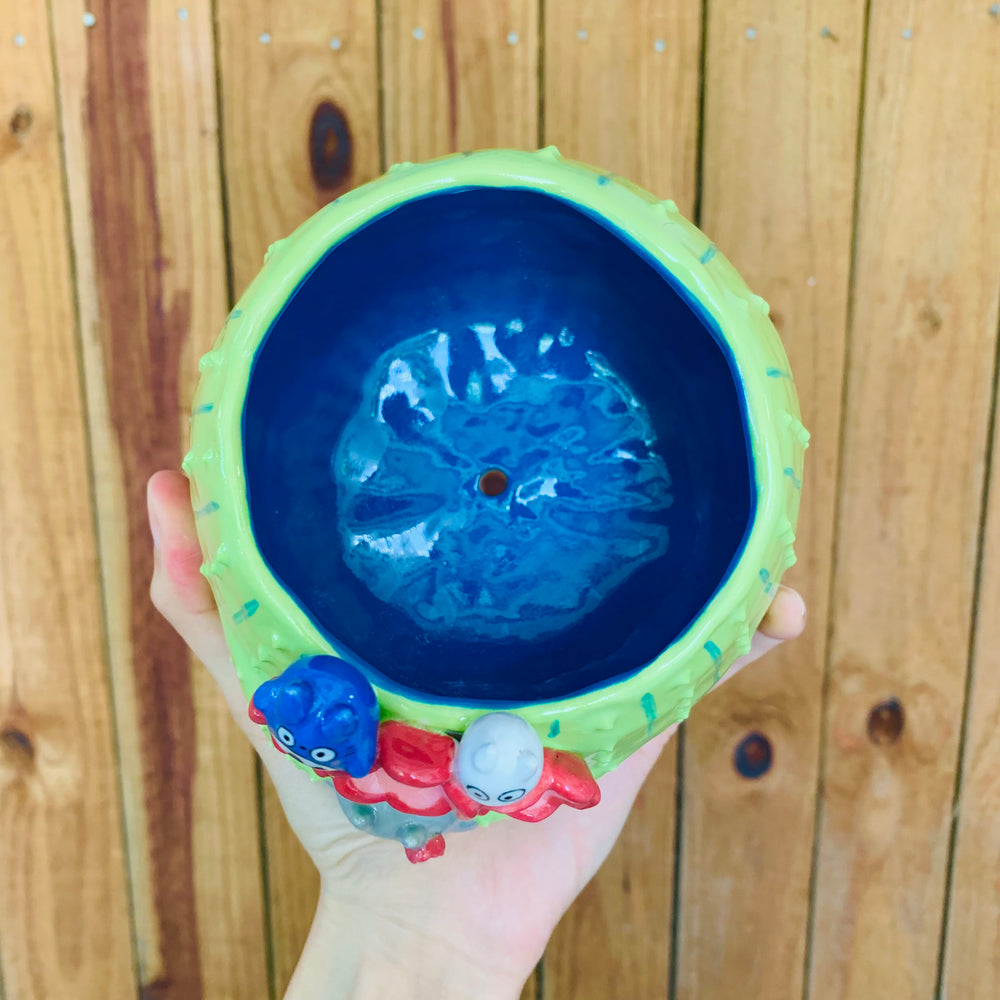 Light green flower crown cactus pot with Totoro friends, photo 5 of 9