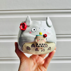 Totoro pot with bubble tea friend