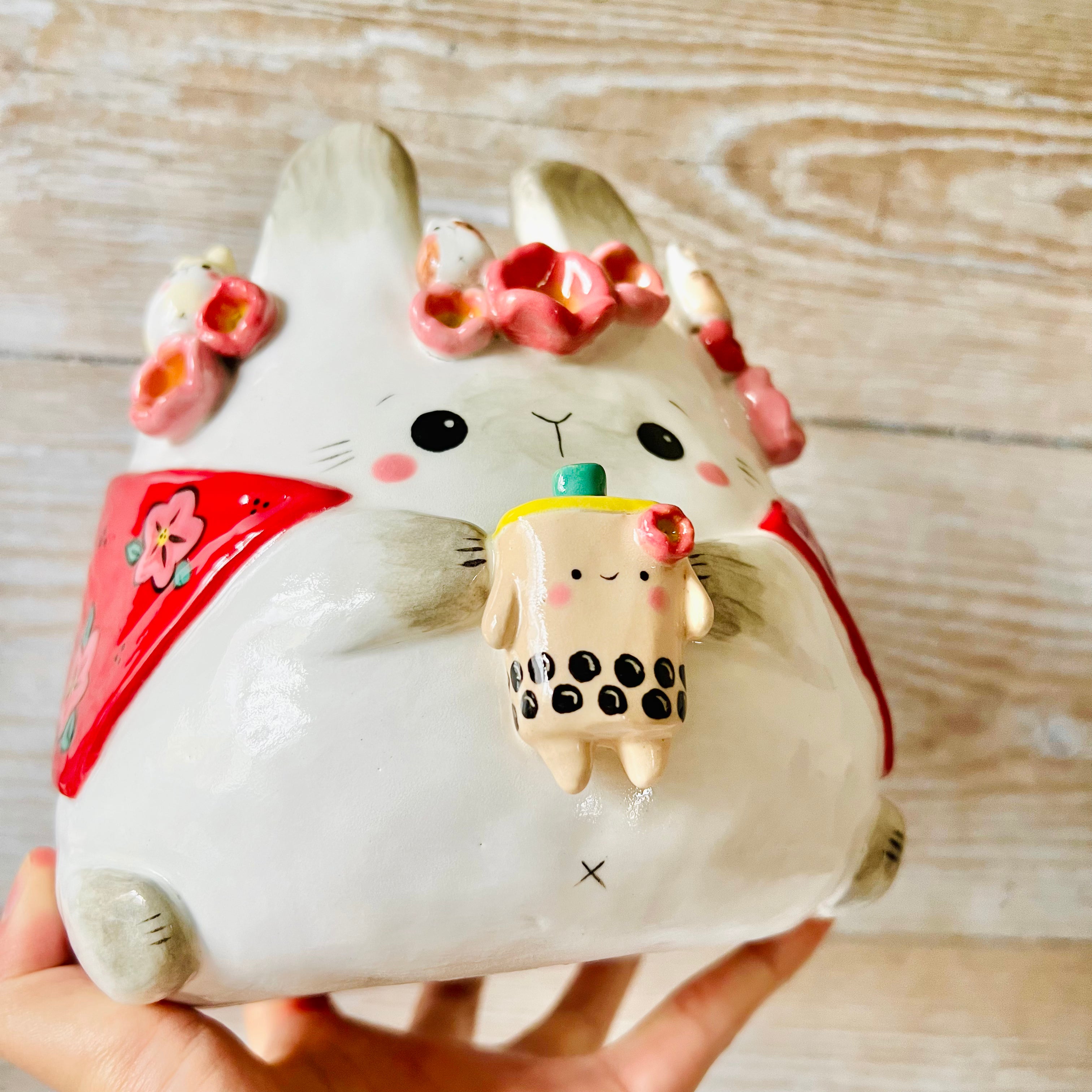 LNY cape wearing flowery Bunny pot with BBT and bunny friends