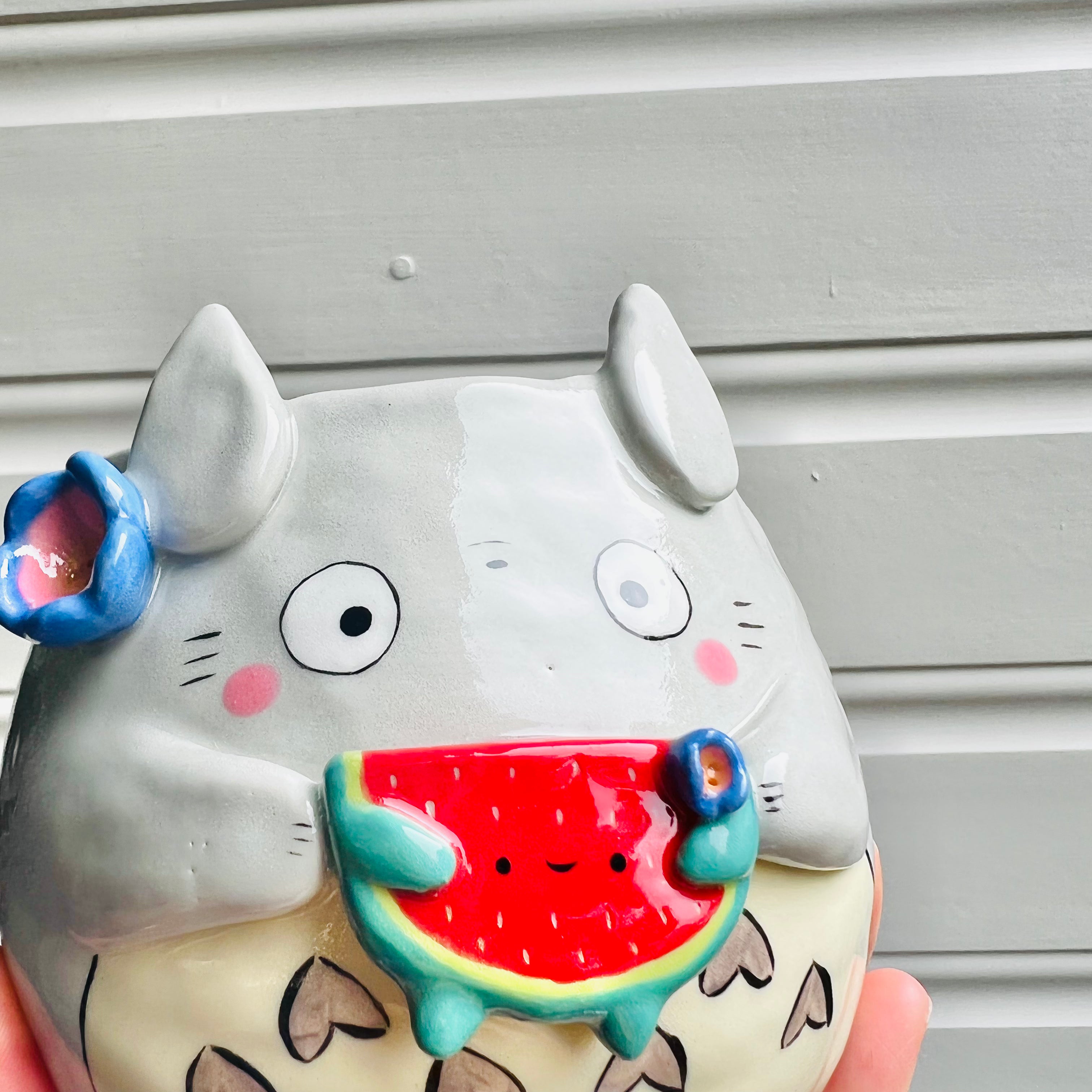 Totoro pot with watermelon friend