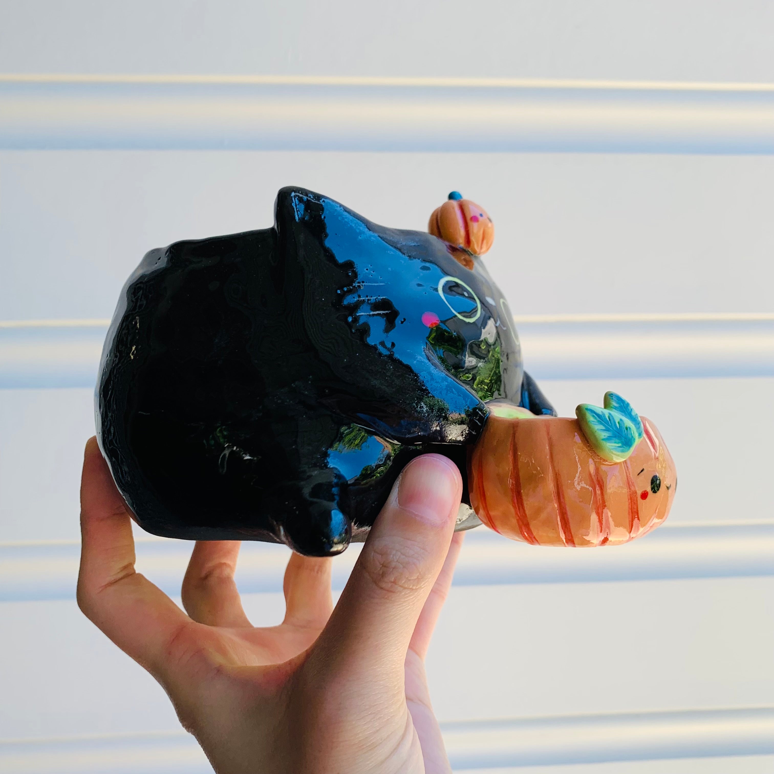 2 in 1 Halloween 2021 black cat with pumpkin friends planter