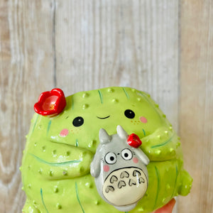 Flowery cactus pot with Totoro friend