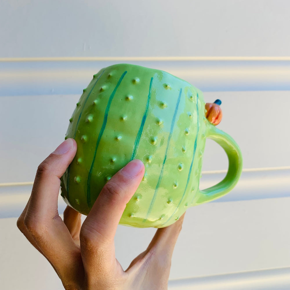 Pumpkin cactus mug with black cat friend, photo 9 of 9