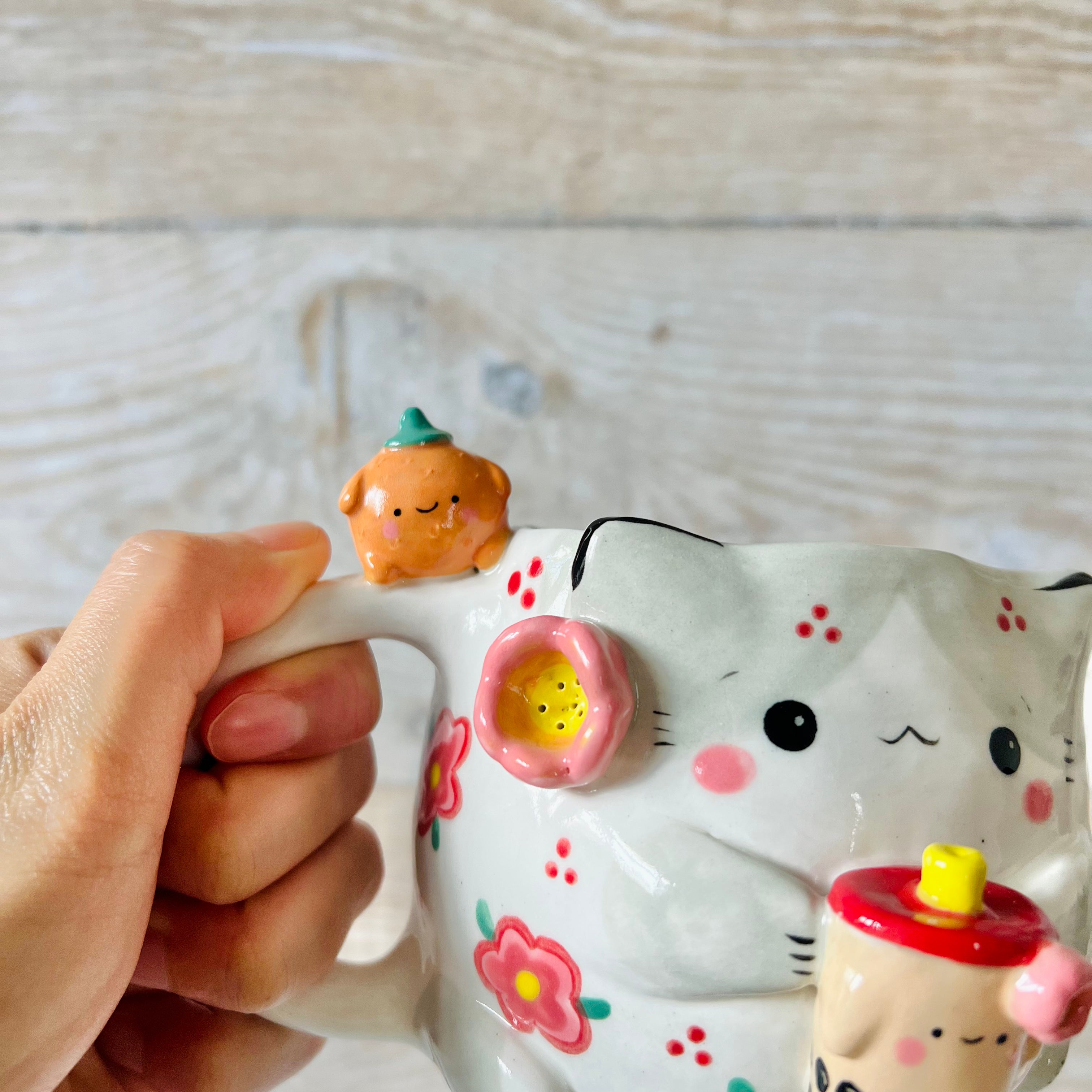 LNY CAT mug with Bubble tea and mandarin friends