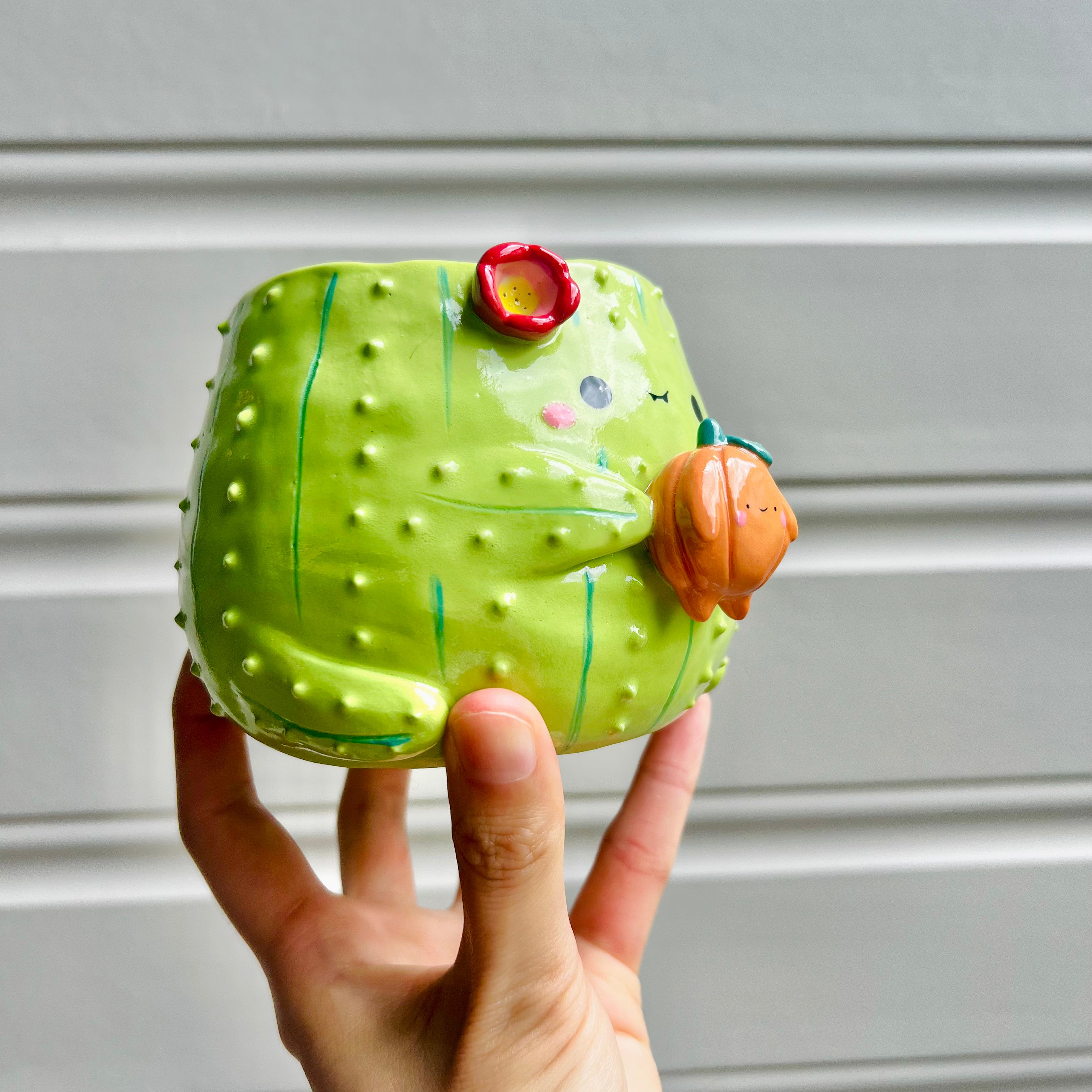 Halloween cactus pot with pumpkin friend