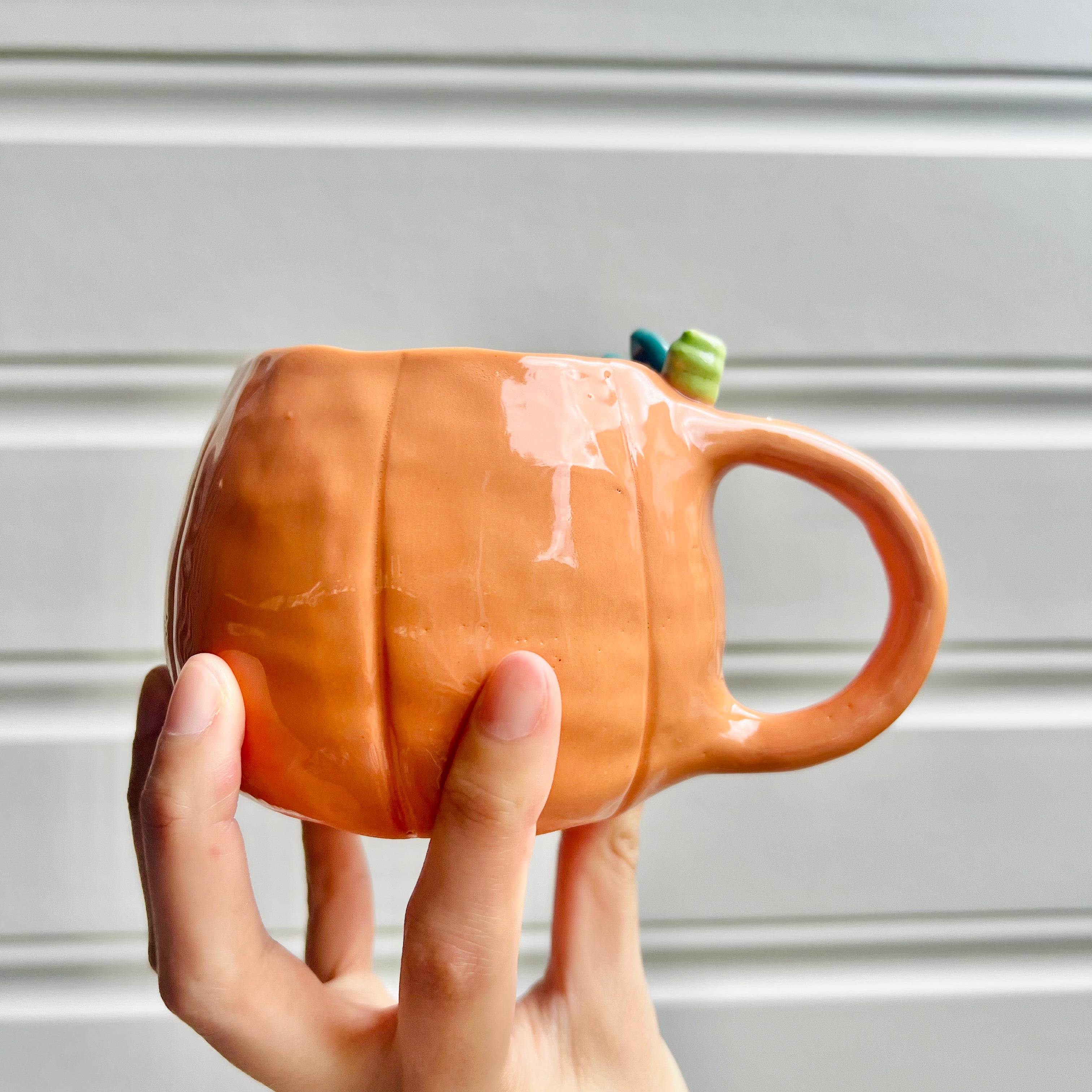 Halloween pumpkin mug with bat friend