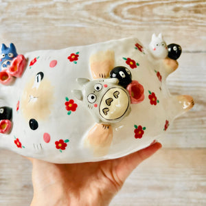 LNY SIDEWAYS BUNNY POT with Totoro friends and LNY CAT BUS painting