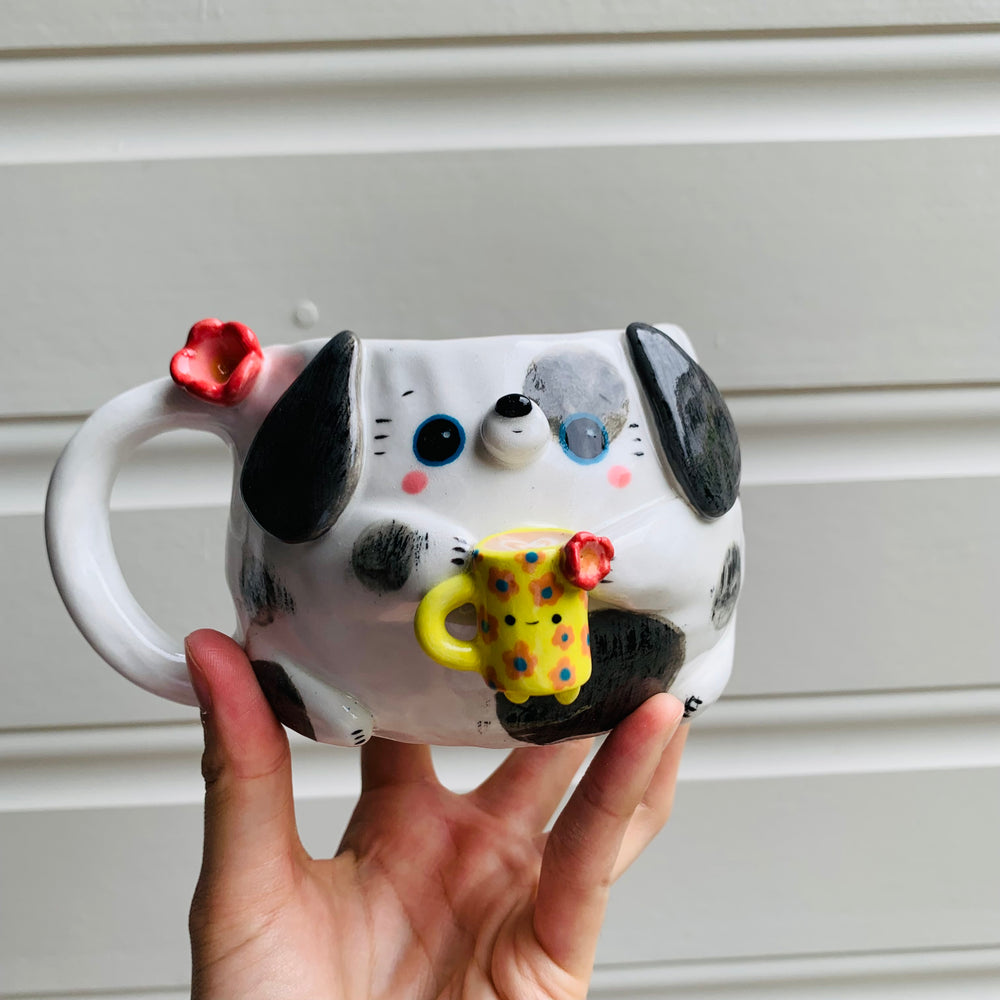 White and grey DOGGO coffee pun mug with mug friend, photo 1 of 12