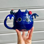 Halllween bat mug with black cat friend