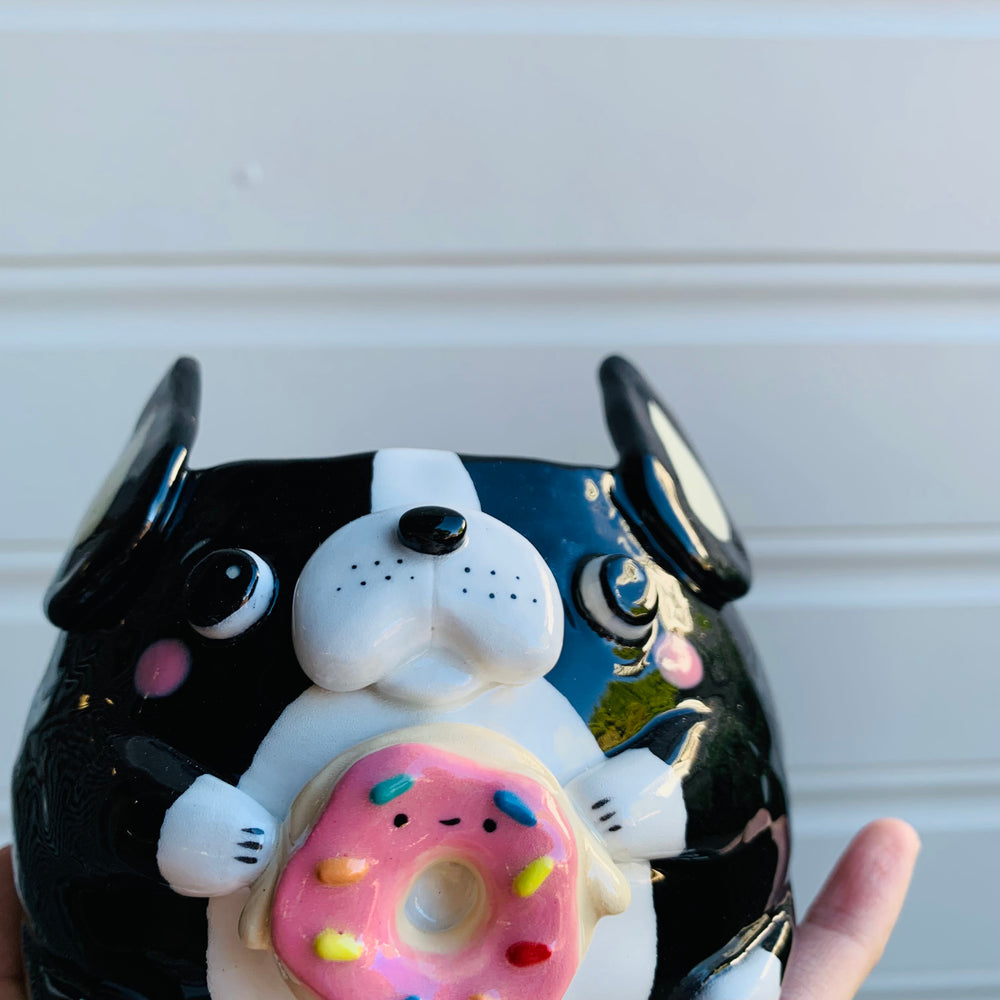 Boston terrier pot with donut friend, photo 3 of 9