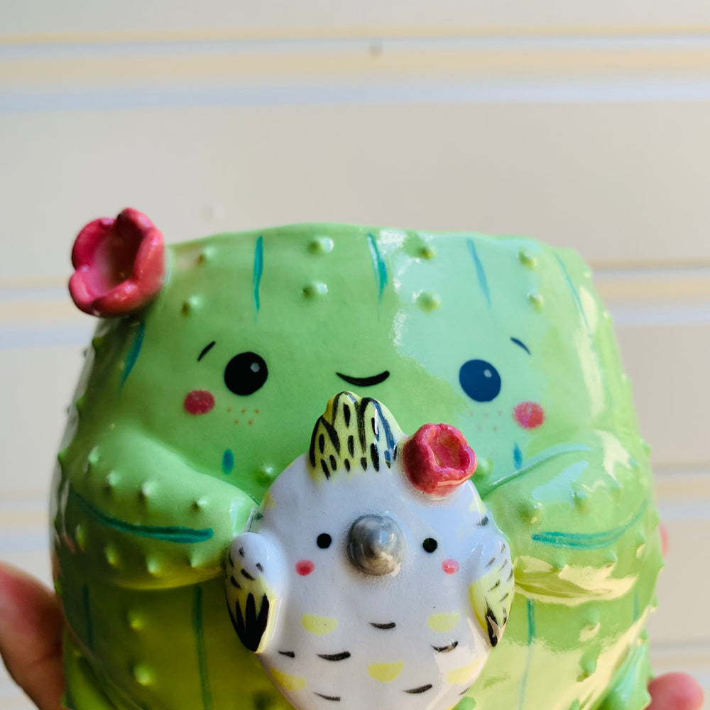 Flowery cactus pot with cockatoo friend, photo 6 of 7