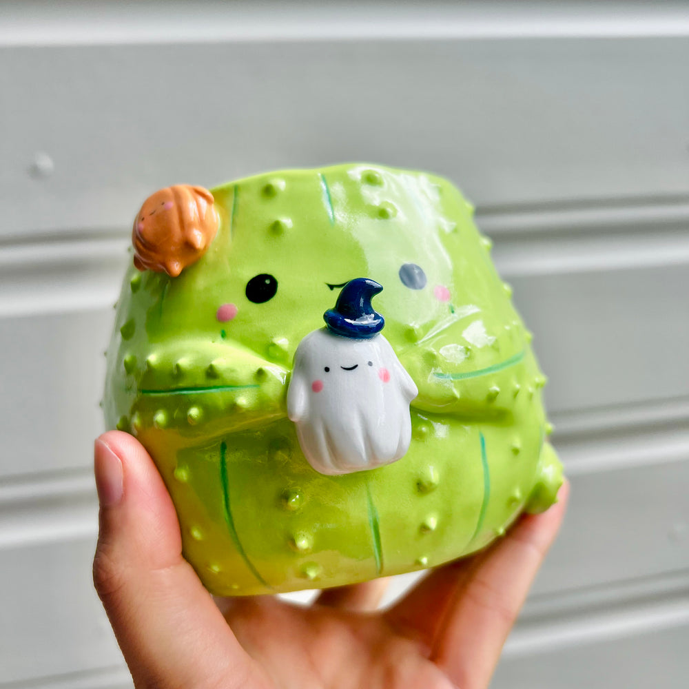 Halloween cactus pot with ghost & pumpkin friend, photo 7 of 7