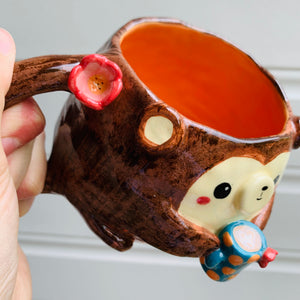 MONKEY coffee pun mug with mug friend