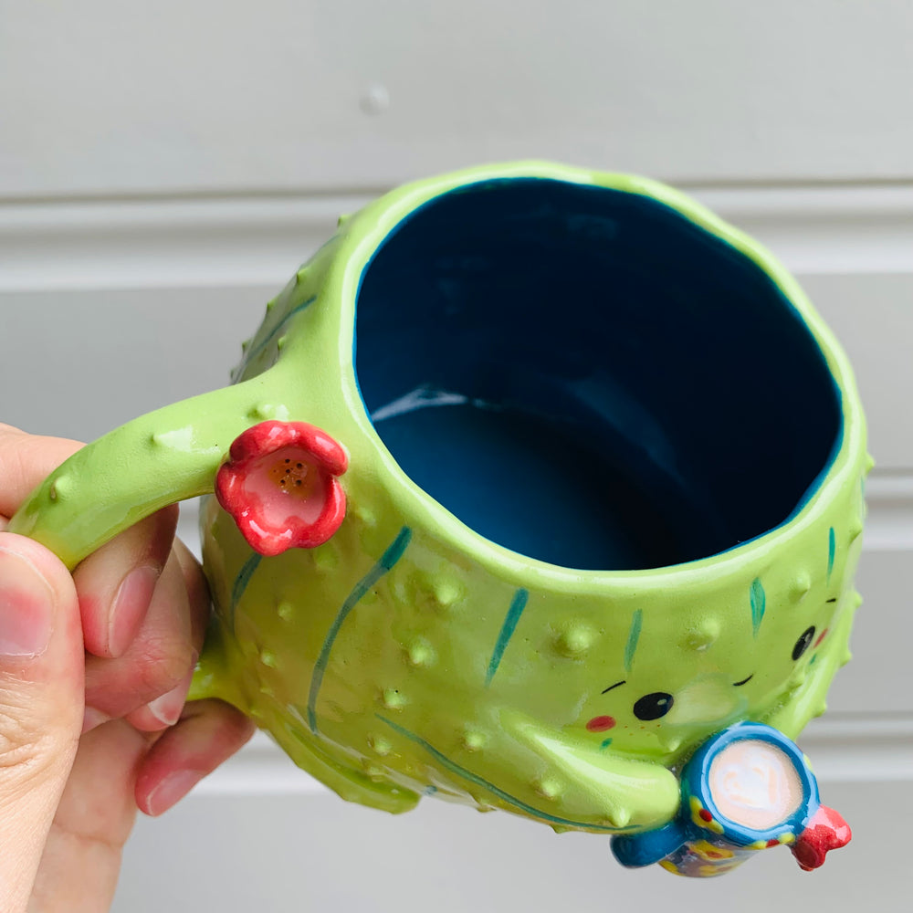 Light green CACTUS coffee pun mug with mug friend, photo 7 of 12