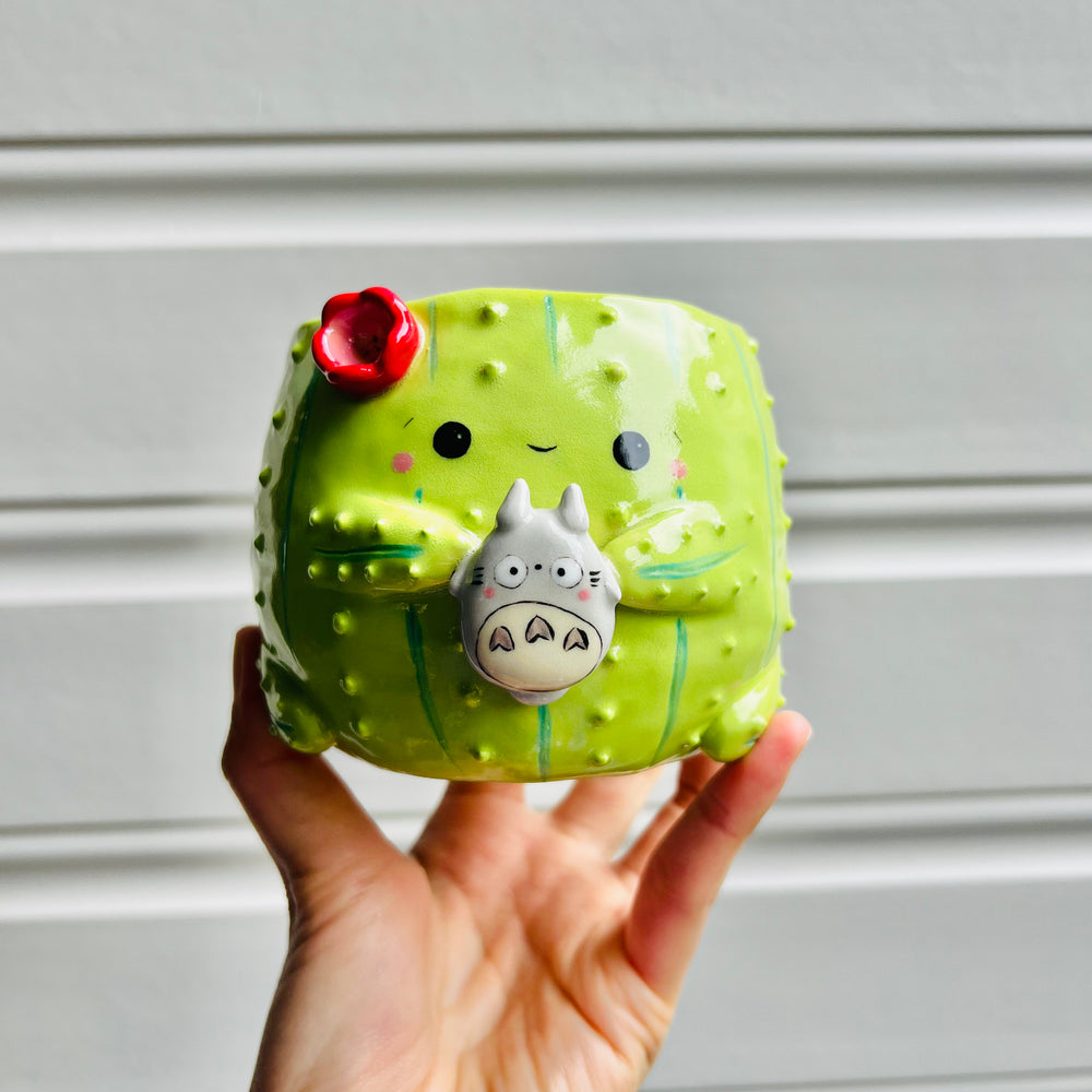 Flowery cactus pot with Totoro friend, photo 1 of 5