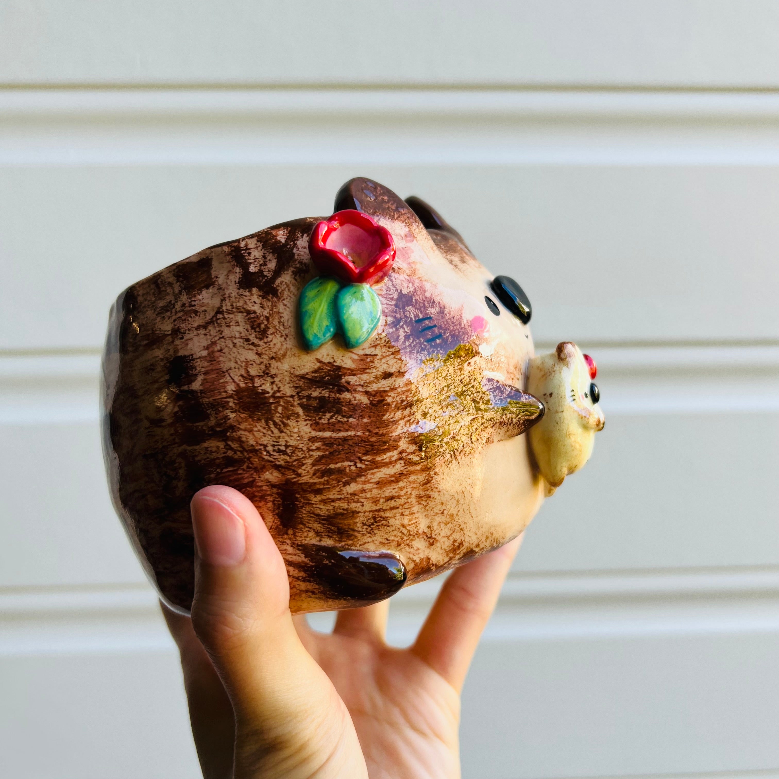 Flowery Quokka pot with quokka baby