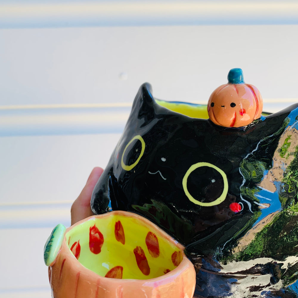 2 in 1 Halloween 2021 black cat with pumpkin friends planter, photo 7 of 9