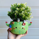 Dark green flowery cactus pot with Totoro friends