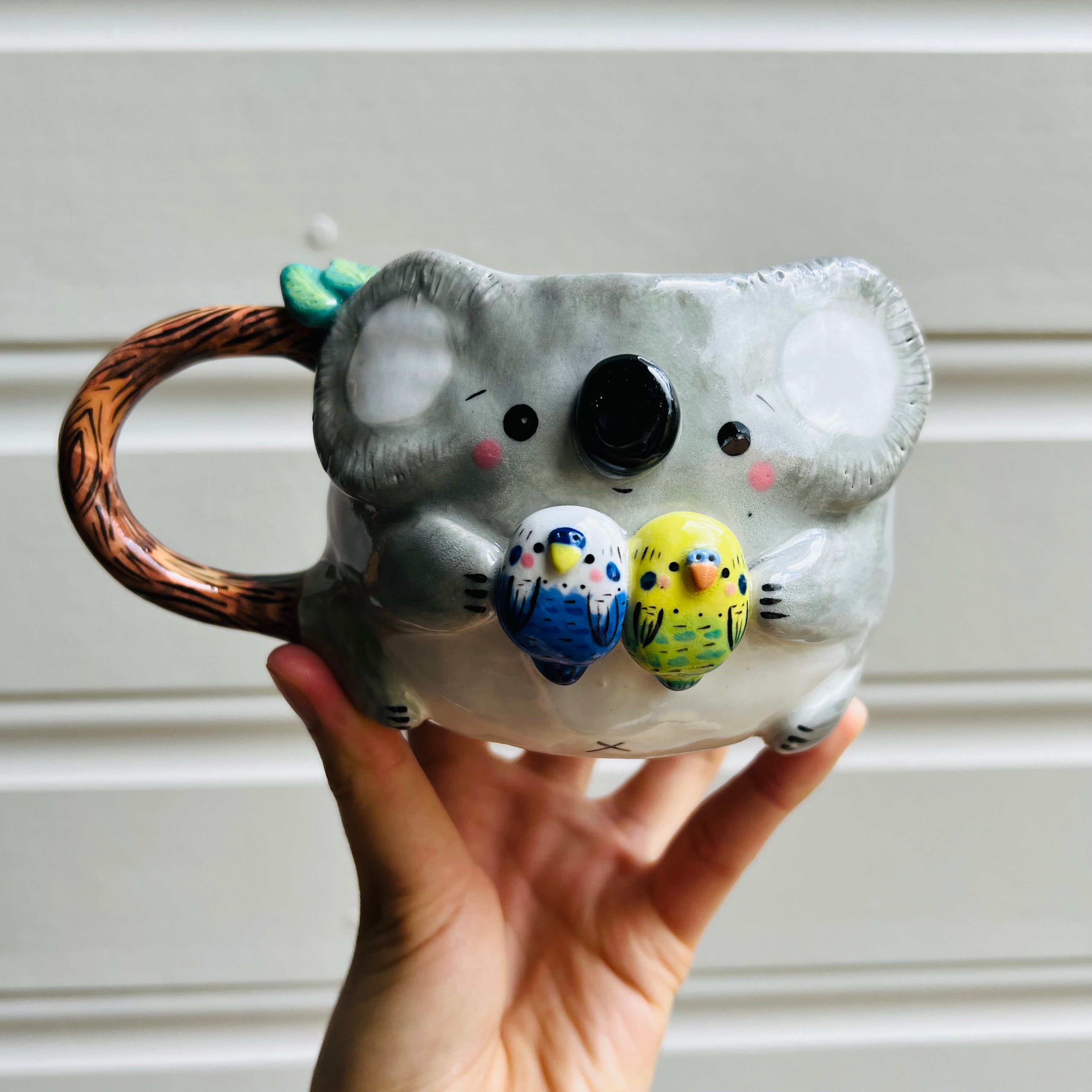 Koala Mug with Budgie friends