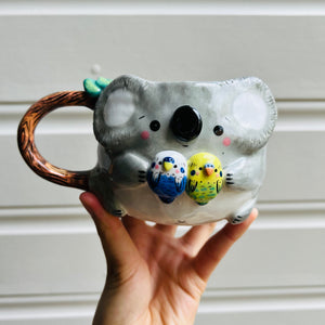 Koala Mug with Budgie friends