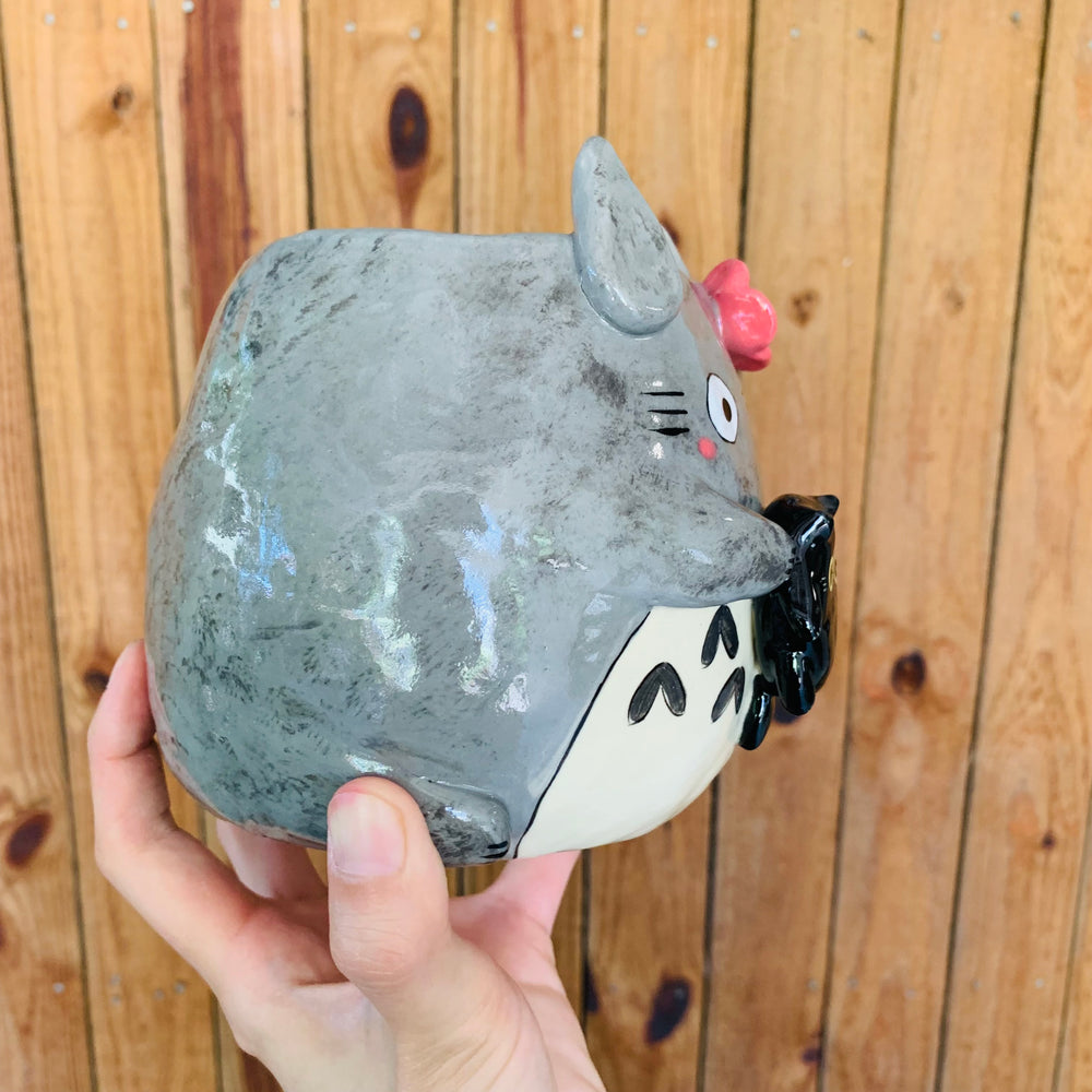 SET OF 2! Black cat pot with Totoro friend AND Totoro pot with black cat friend, photo 13 of 18