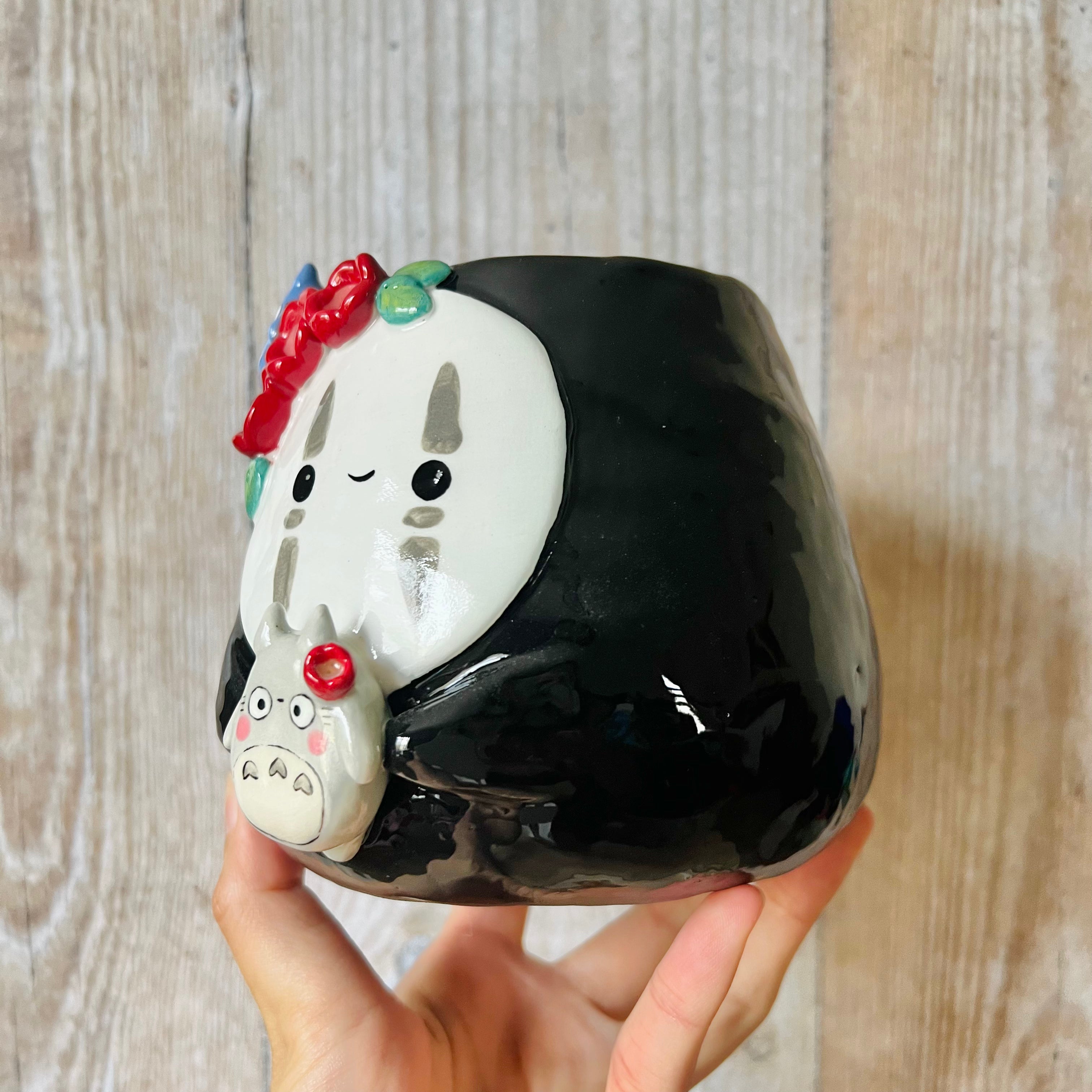 Flowery NO FACE POT with Totoro friends