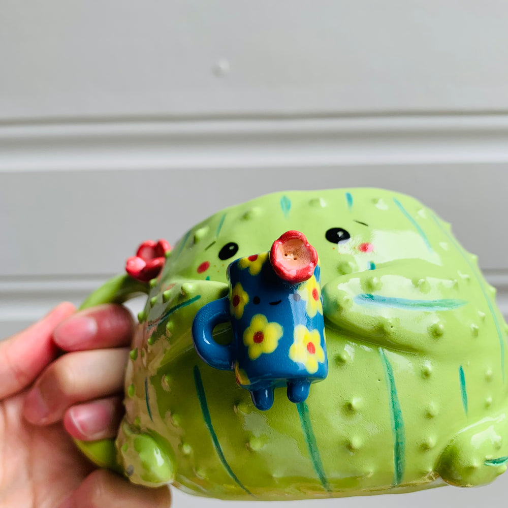 Light green CACTUS coffee pun mug with mug friend, photo 9 of 12