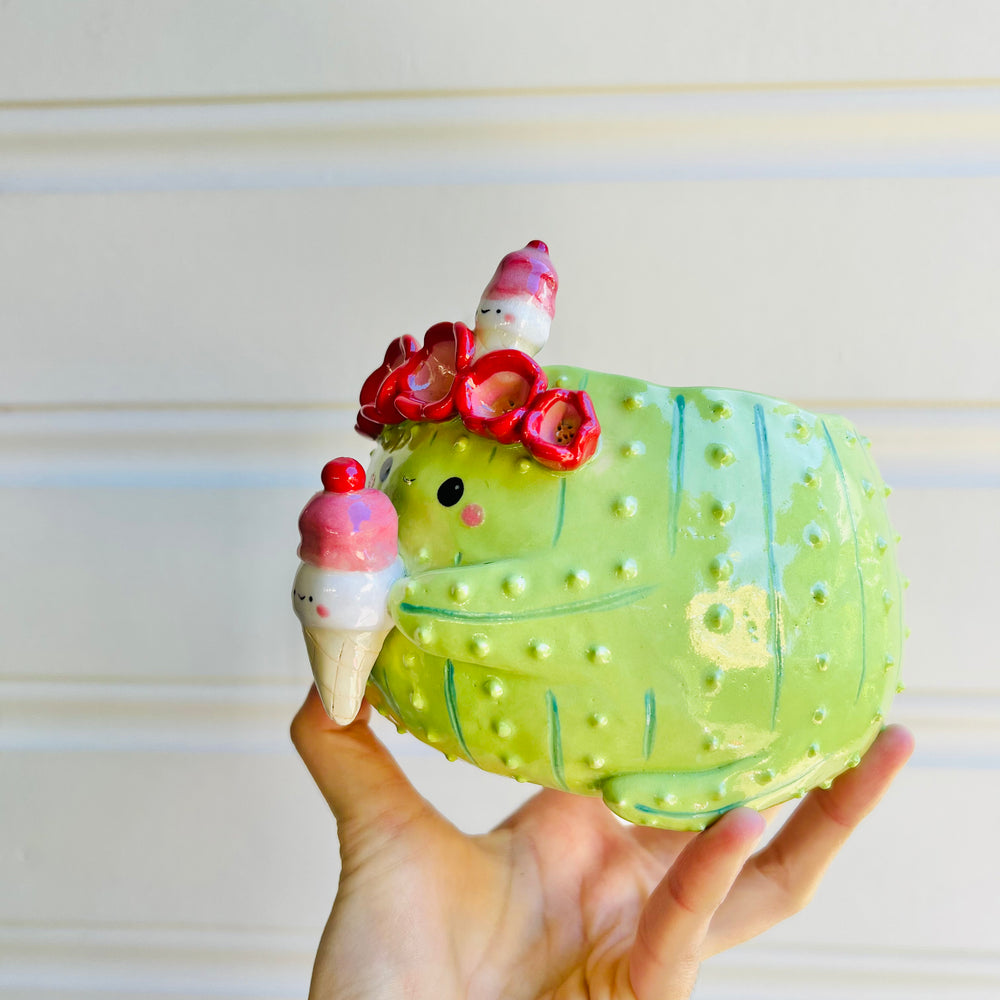 Flower crown cactus pot with ice cream friends, photo 3 of 5