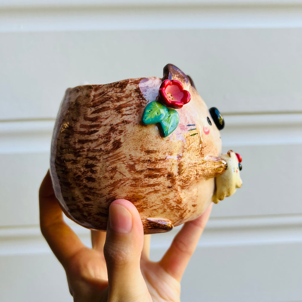 Flowery Quokka pot with quokka baby, photo 2 of 5