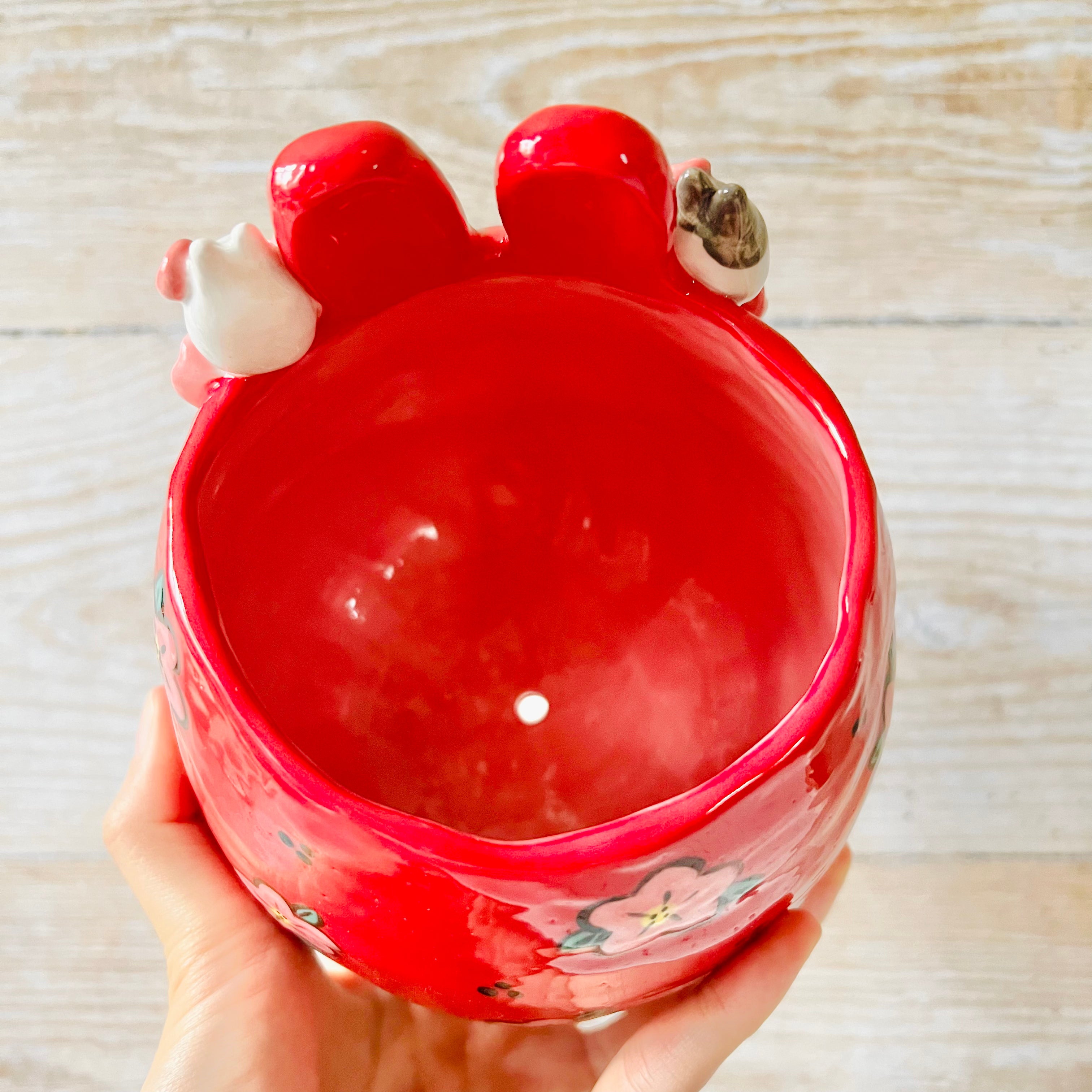 LNY RED Flowery Daruma pot with bunny friends