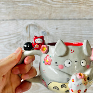 LNY TOTORO MUG with Cat and Daruma cat friends