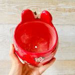 LNY RED Flowery Daruma bunny pot with bunny friends