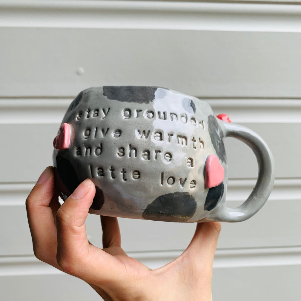 Spotty grey BUNNY coffee pun mug with mug friend, photo 6 of 11