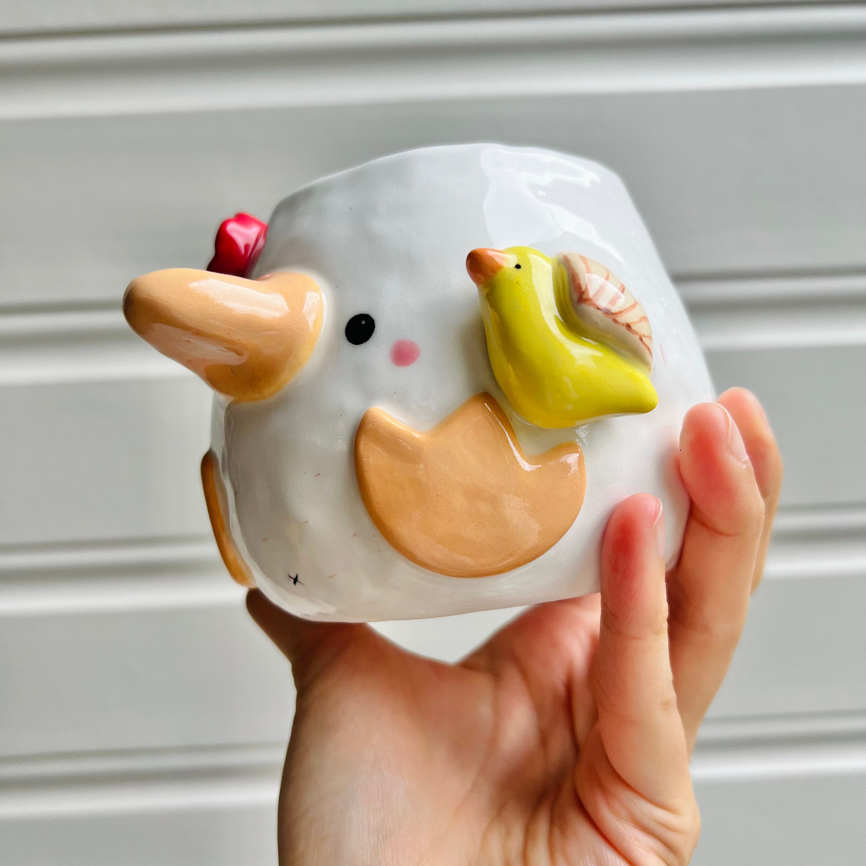 Flowery duck pot with duck friend