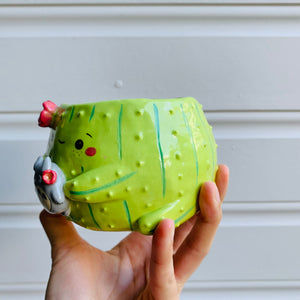 Flowery cactus pot with Totoro friend