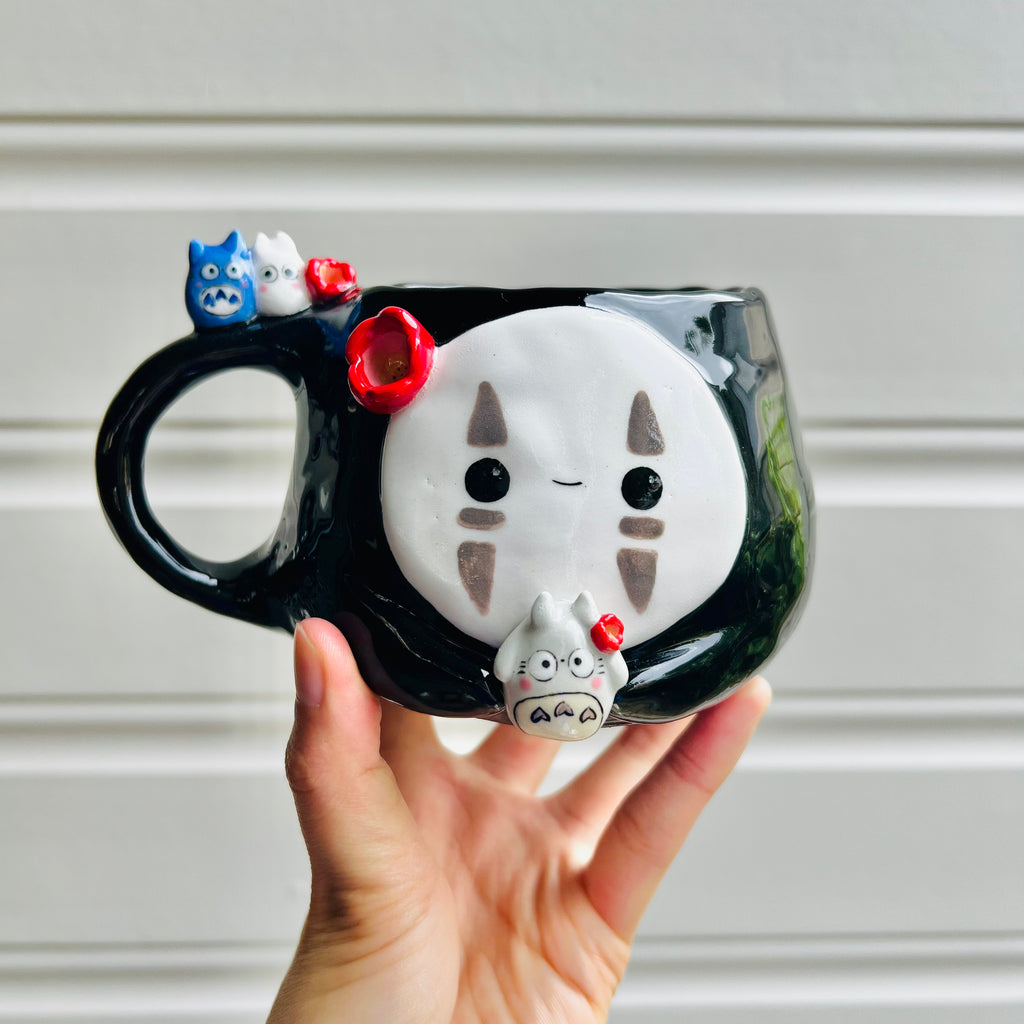 No Face mug with Totoro and Chibi Totoro friends