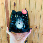 SET OF 2! Black cat pot with Totoro friend AND Totoro pot with black cat friend