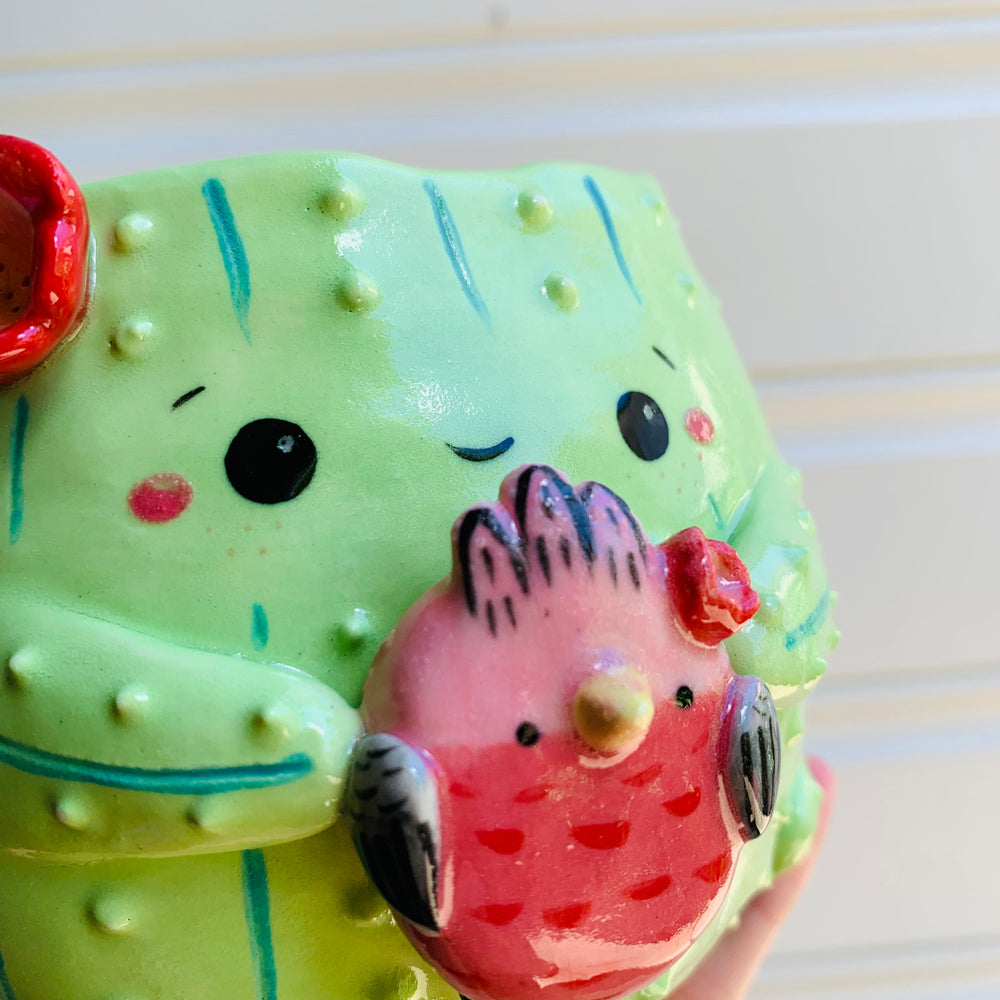 Flowery cactus pot with pink galah friend, photo 8 of 8